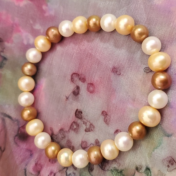 BRIDGE CULTURED PEARL BRACELET, PEARL, 5PC, 7MM, STRECH SET - Picture 4 of 7